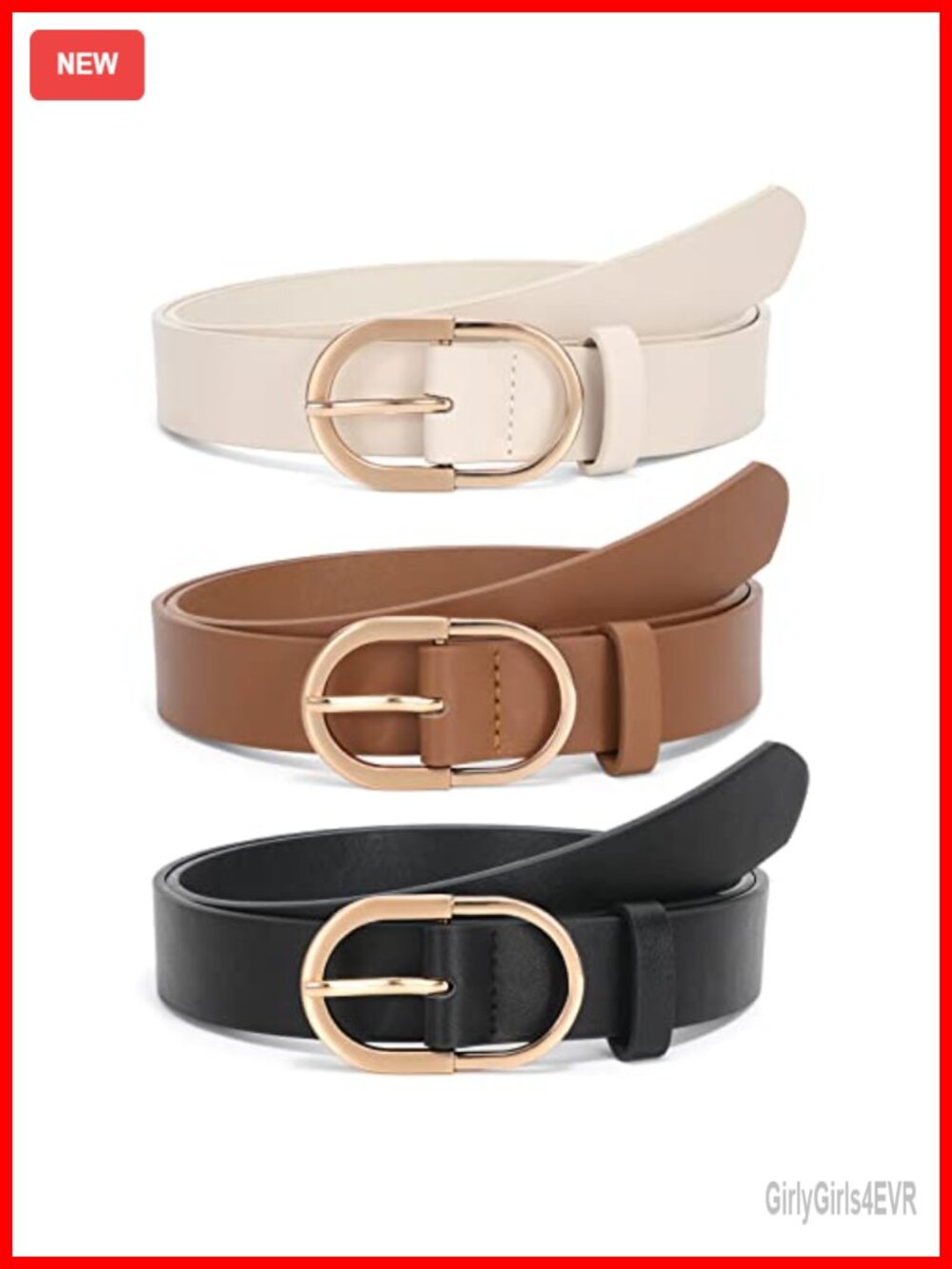 Women's PU Leather Belts with Gold Buckle 3 Pack